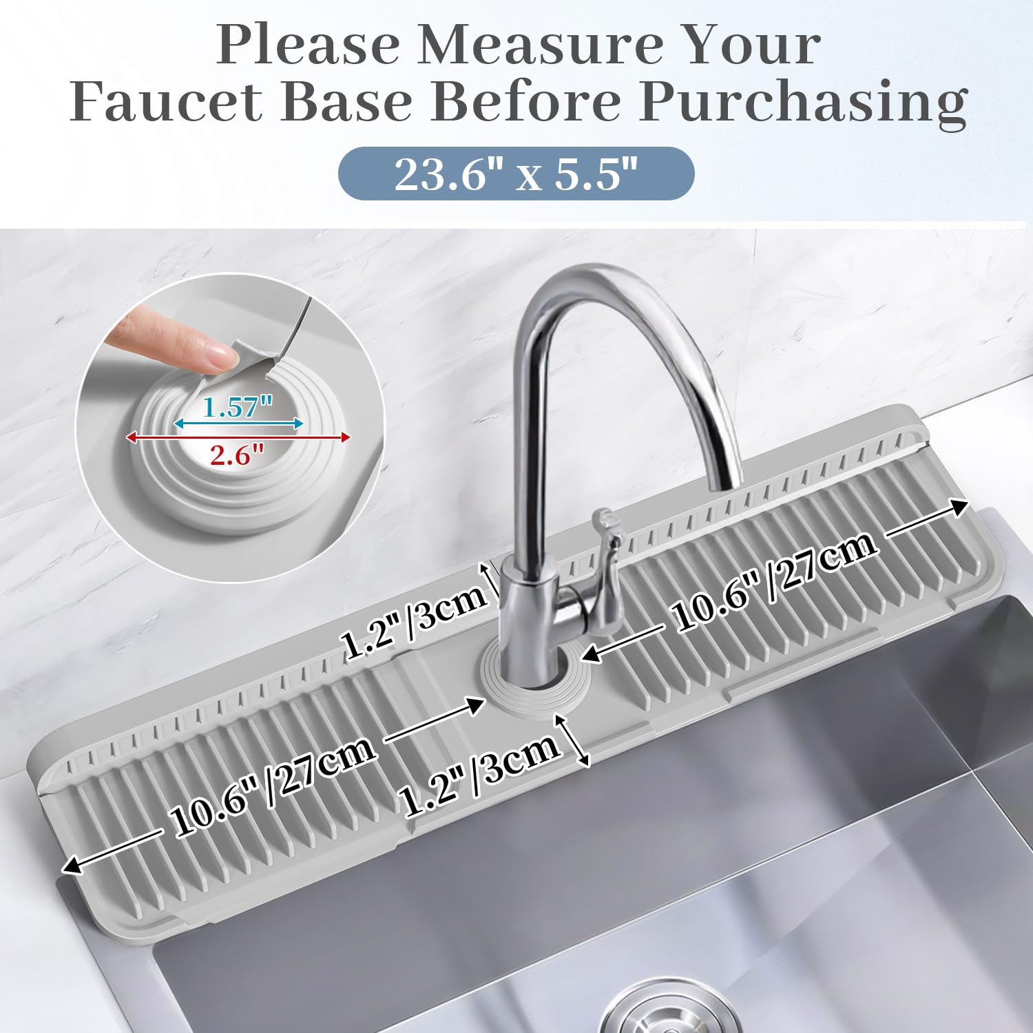 PoYang faucet mat with 7-degree slope directs water into the sink