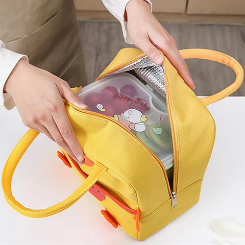 POYIPI duck lunch bag front zip pocket stores utensils and keys.