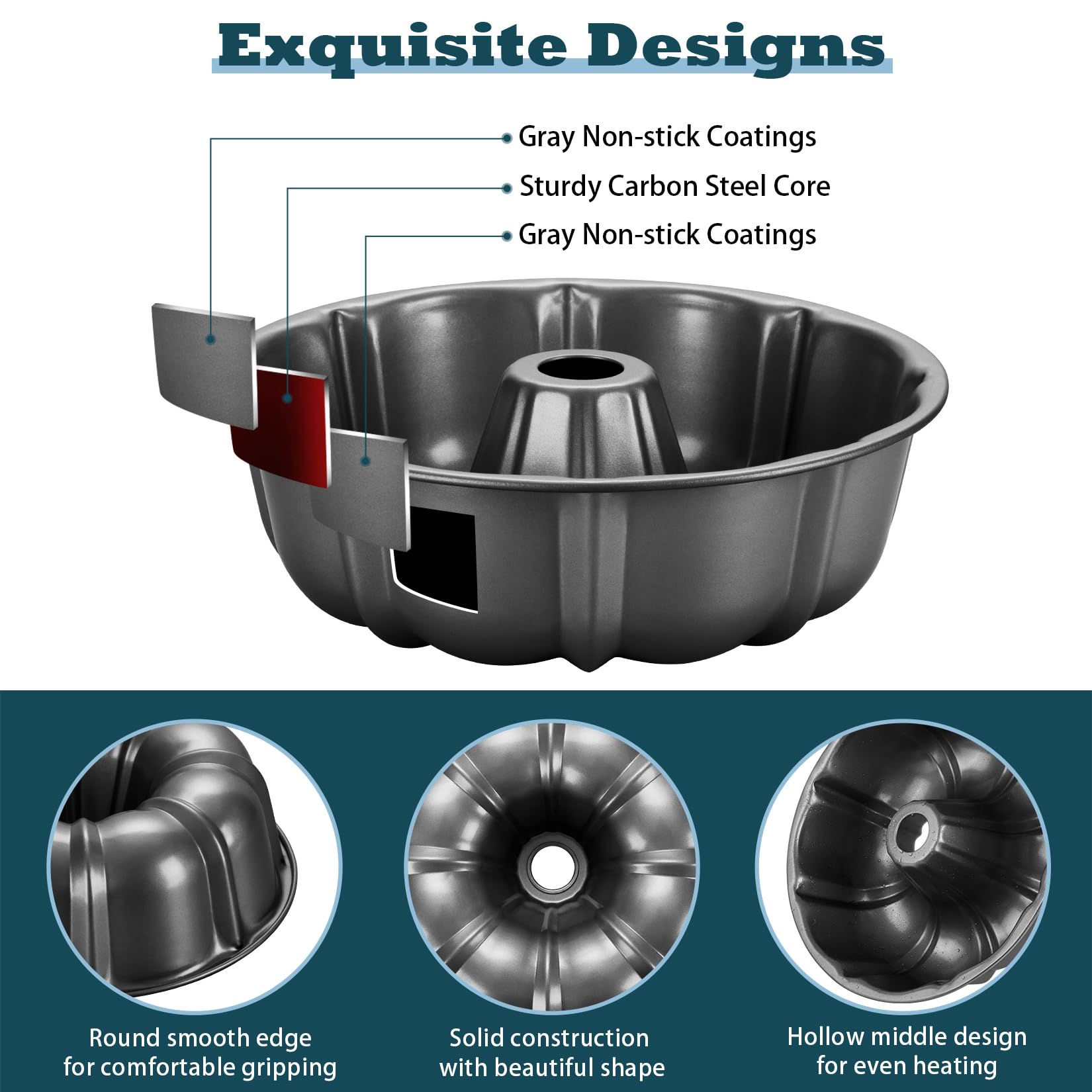 P&P CHEF 10-inch round cake pan with 3.15-inch height ideal for large batter