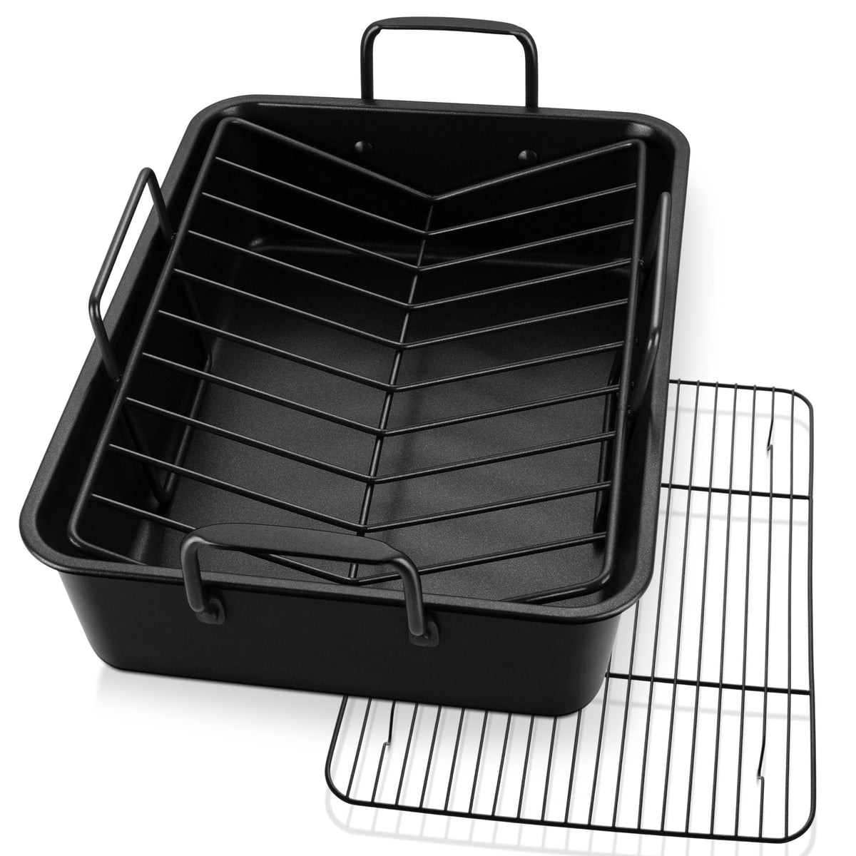 P&P CHEF 16 inch roaster pan with handles for turkey and vegetables.