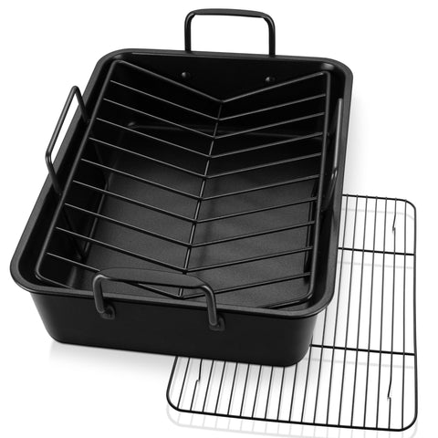 P&P CHEF 16 inch roaster pan with handles for turkey and vegetables.