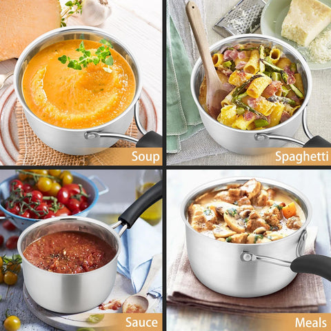 P&P CHEF dishwasher-safe saucepan for quick cleanup after cooking.