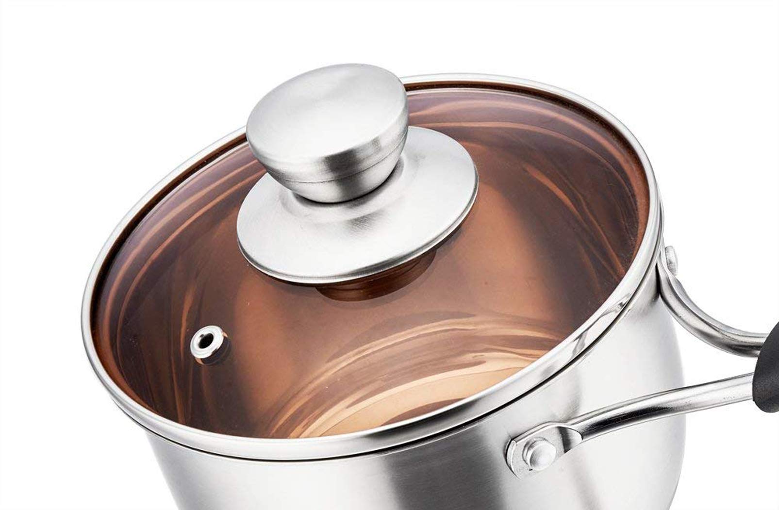 P&P CHEF vented steam hole protects from boiling over during simmering.