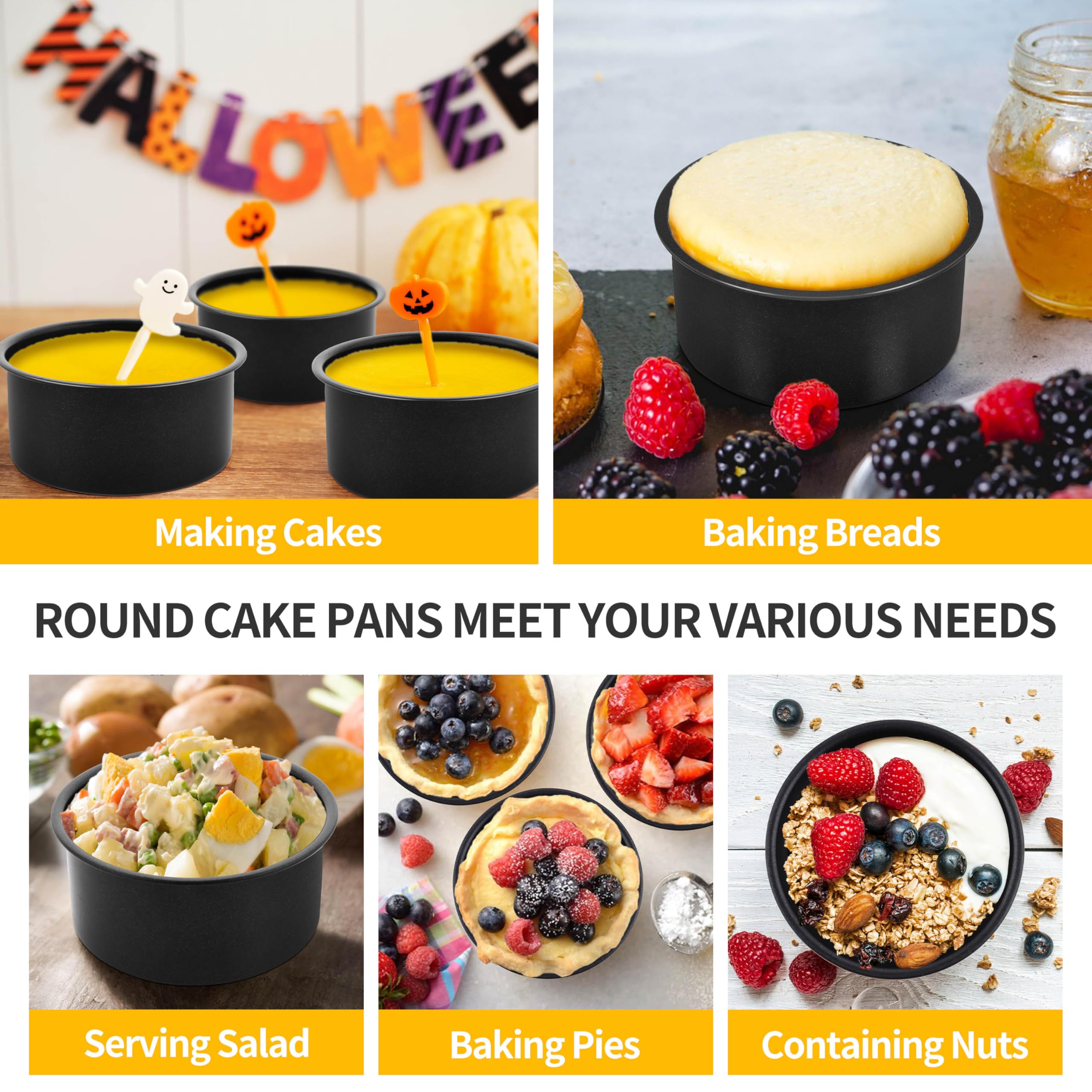 P&amp;P CHEF 4-inch mini cake pan set for quick, uniform bakes.