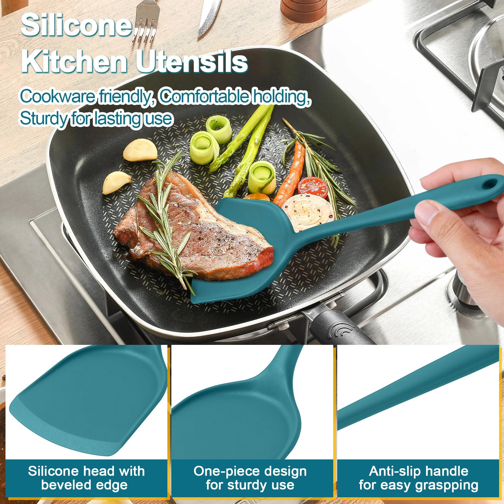PP CHEF solid spoon silicone scoops efficiently without scratching cookware