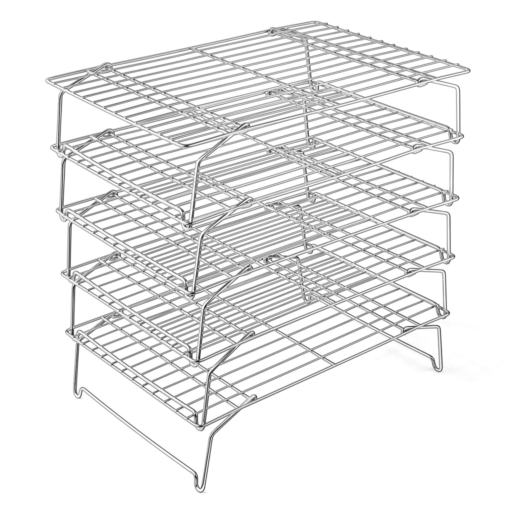 P&P CHEF 5-tier cooling rack in stainless steel for even air circulation.