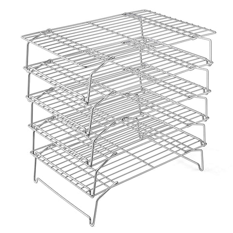 P&P CHEF 5-tier cooling rack in stainless steel for even air circulation.
