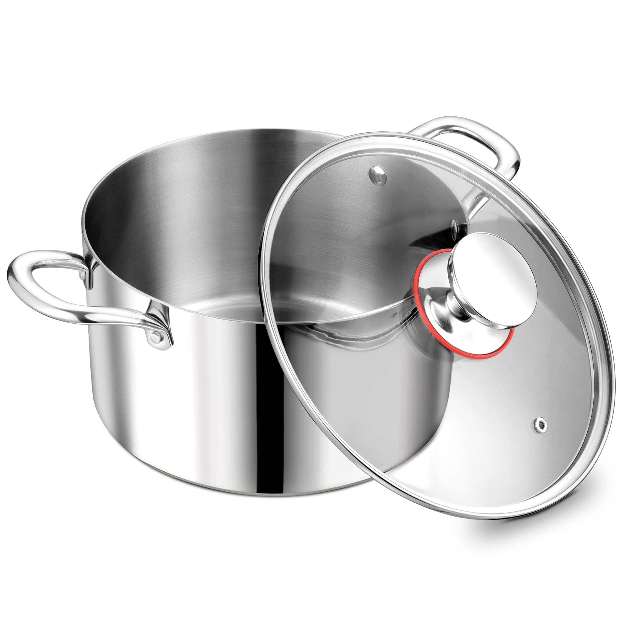 P&P CHEF 5qt tri-ply stock pot shown from above for even heating and large meals.