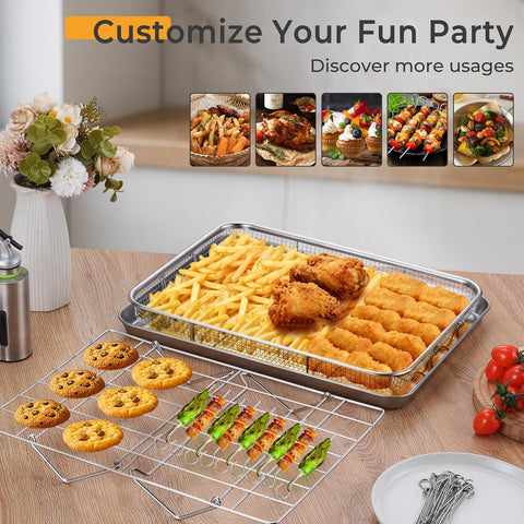 P&P CHEF 15x10 inch baking rack adjusts height for versatile use.