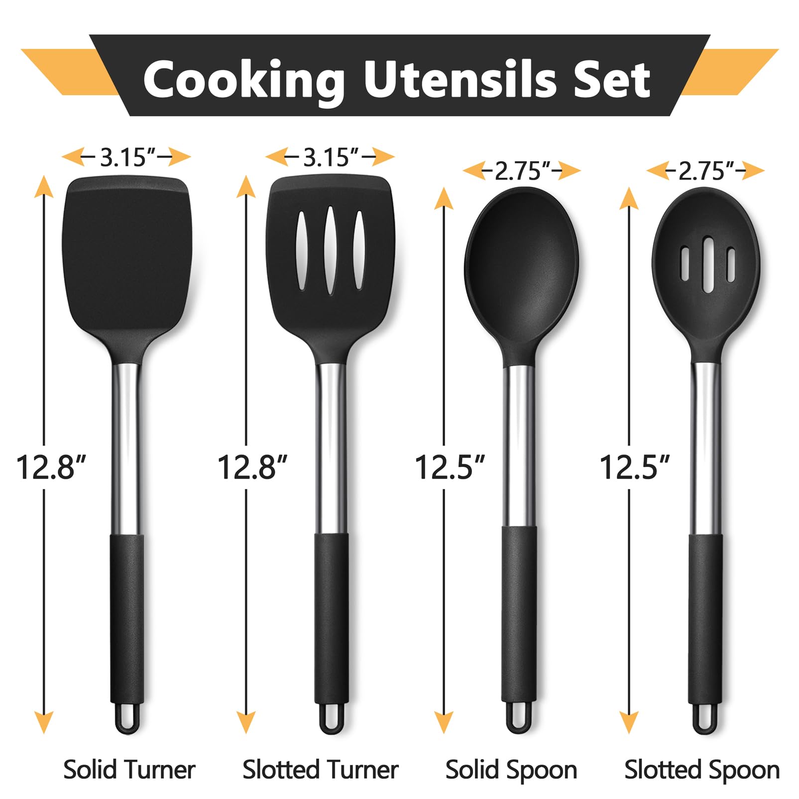 P&P CHEF silicone spatula solid head in black for durable flipping.