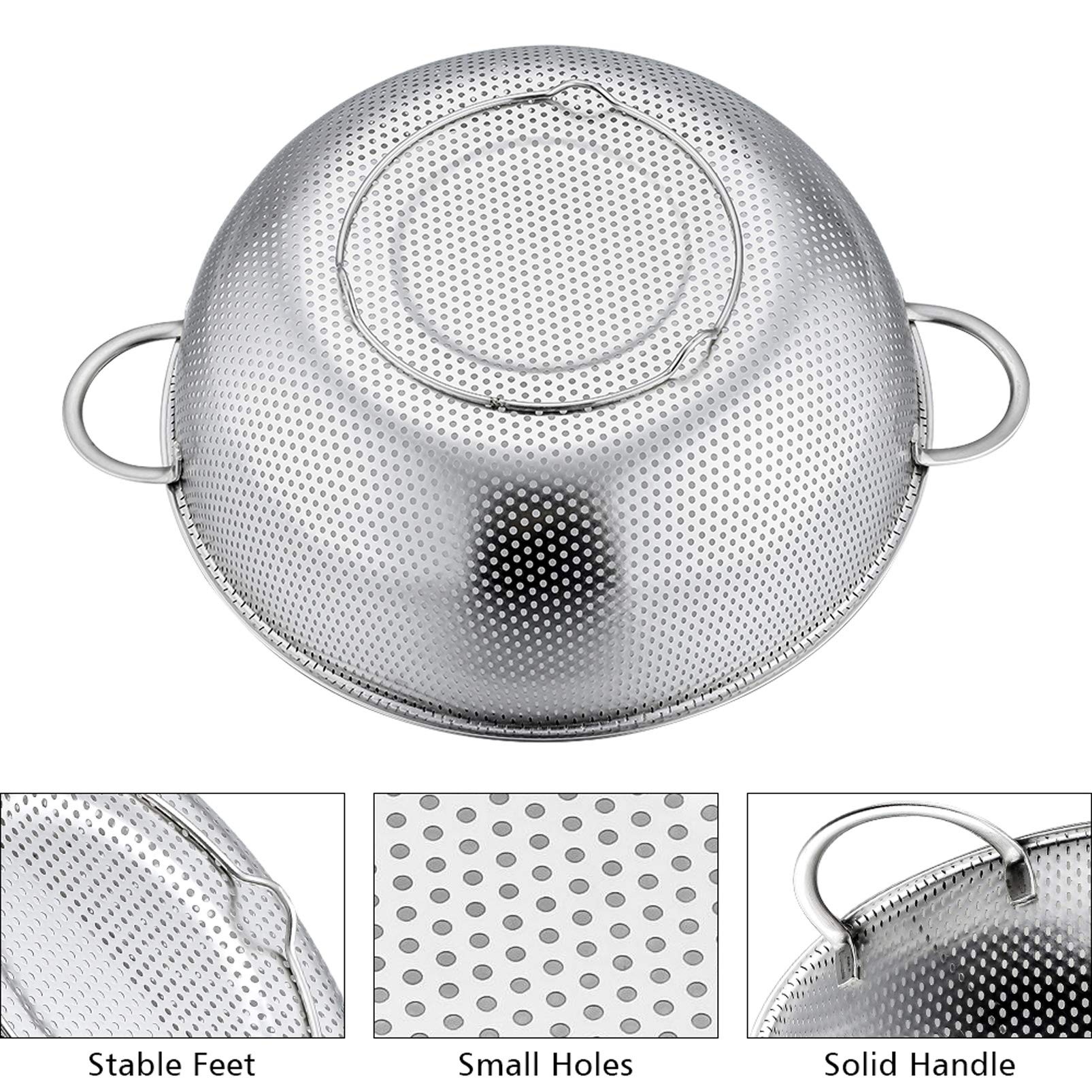 P&P CHEF colander with double handles for stable lifting.