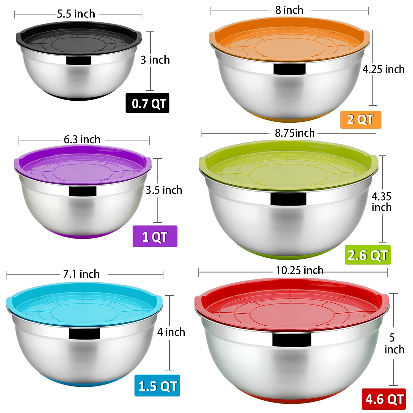 P&P CHEF color-coded lids ensure airtight storage and quick identification.