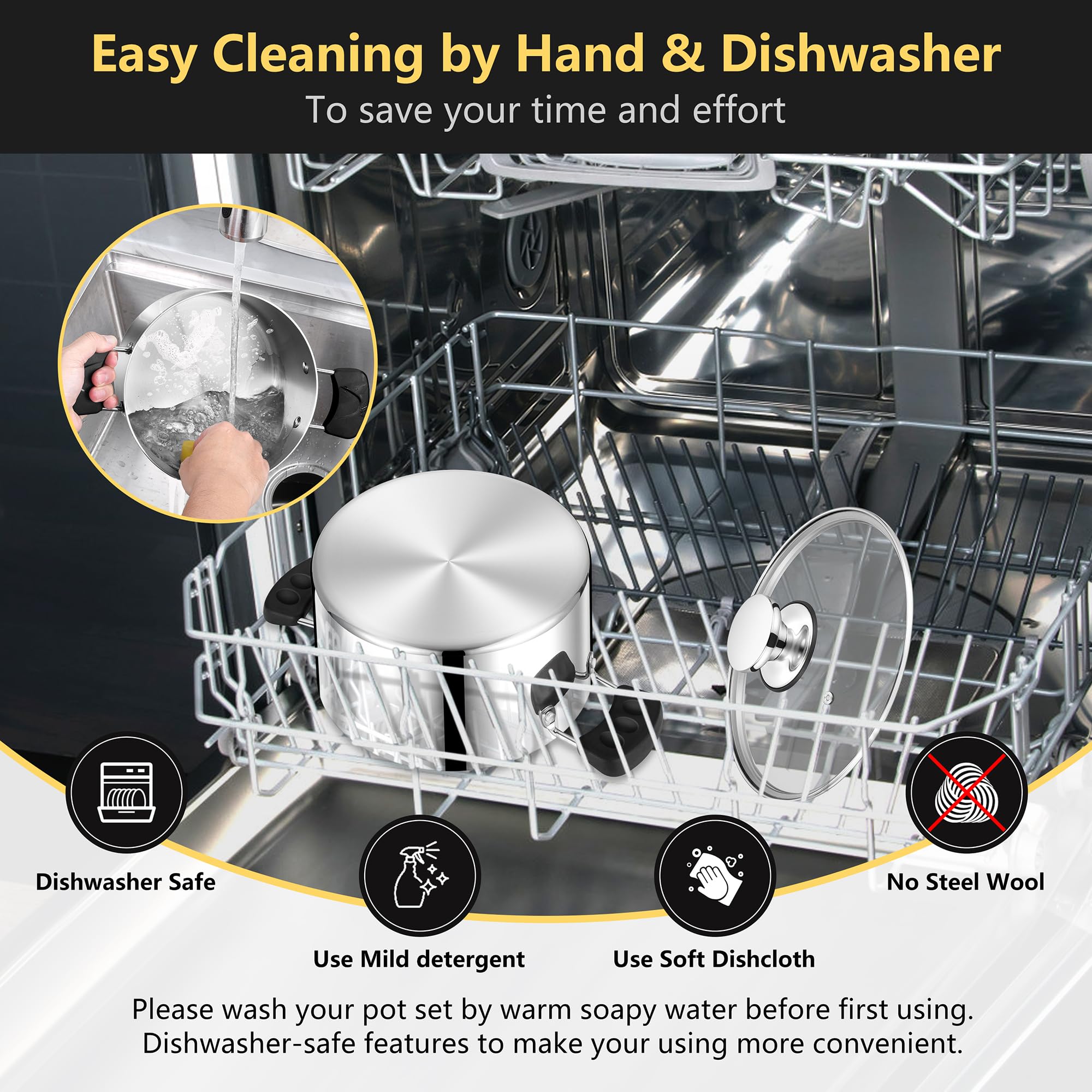 P&P CHEF 4qt pot is dishwasher safe for quick cleanup