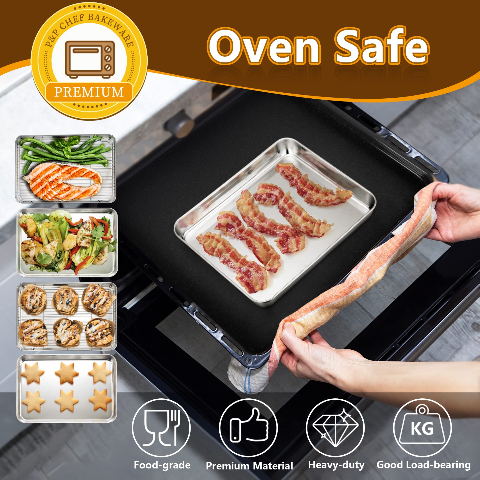 P&P CHEF dishwasher-safe pan and rack for simple maintenance.