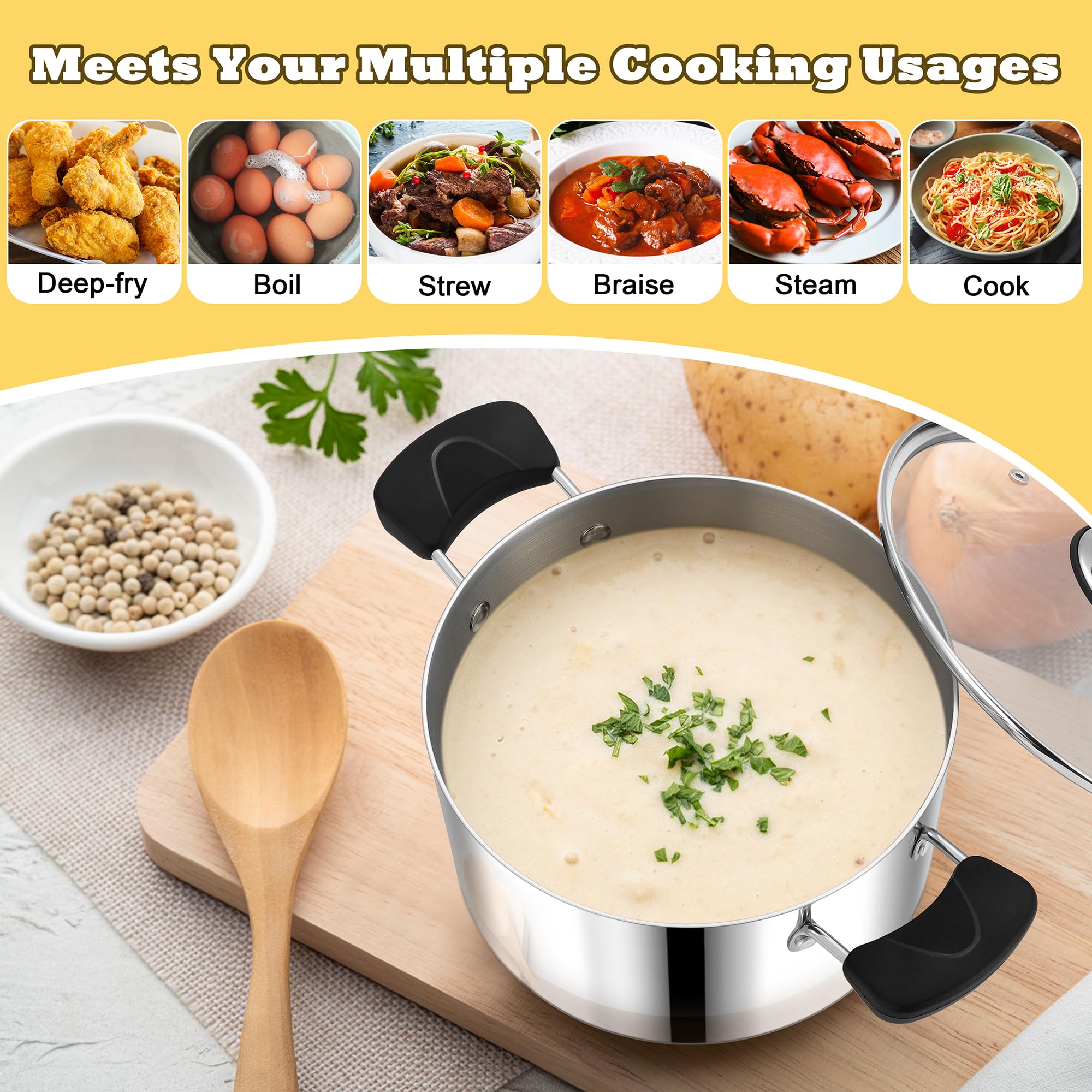 P&P CHEF easy-clean brushed interior and mirror exterior surface