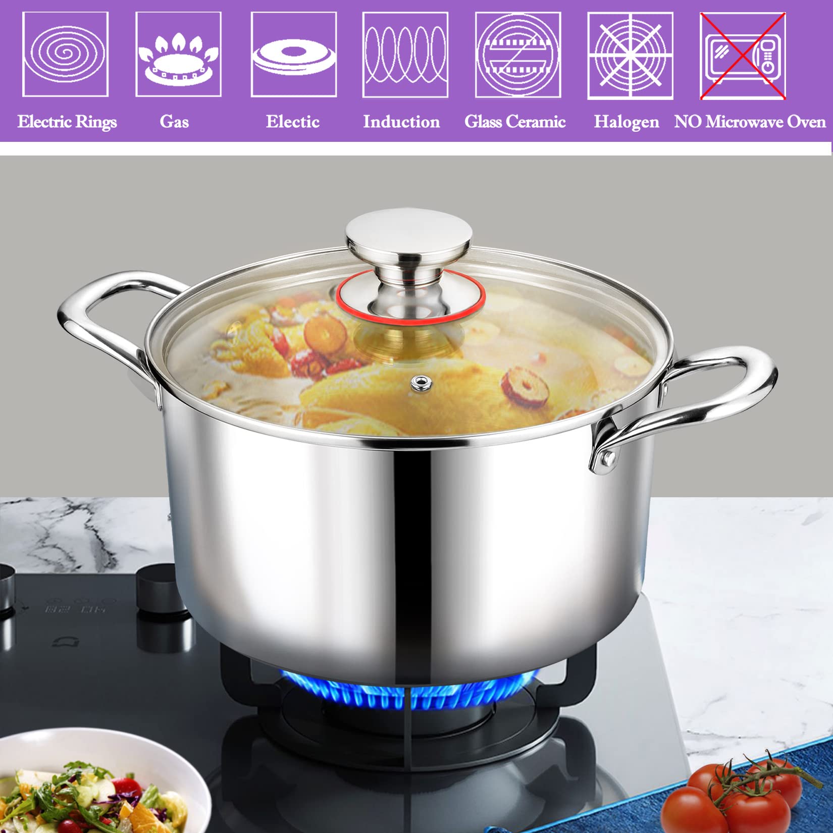 P&P CHEF stock pot interior resists sticking for quick cleaning after cooking.