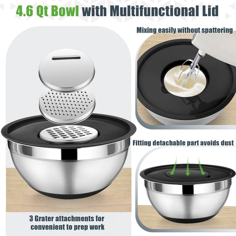 P&P CHEF stainless steel grater attachments on lid for slicing and shredding.