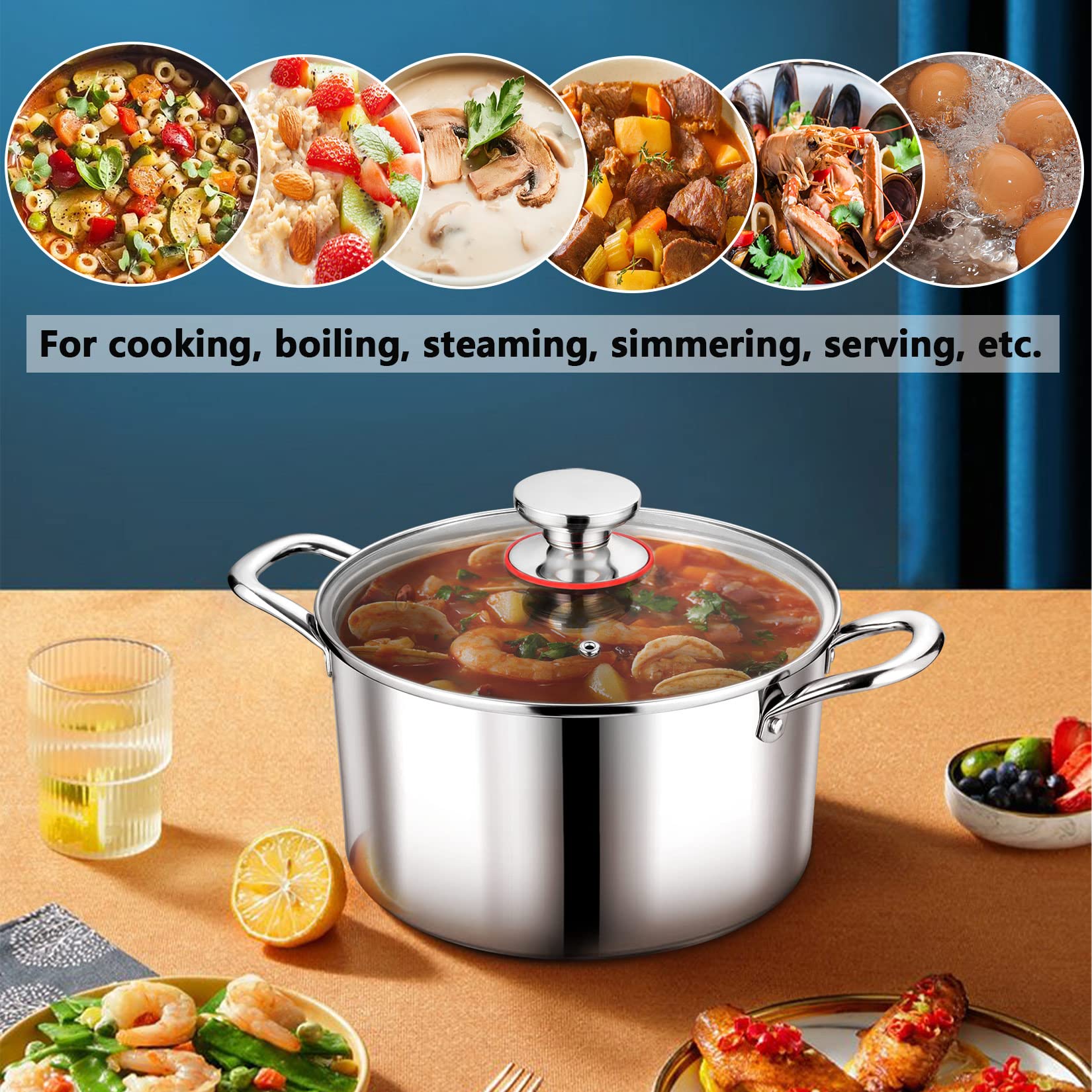 PP CHEF induction-ready stockpot works on most cooktops for versatile use.