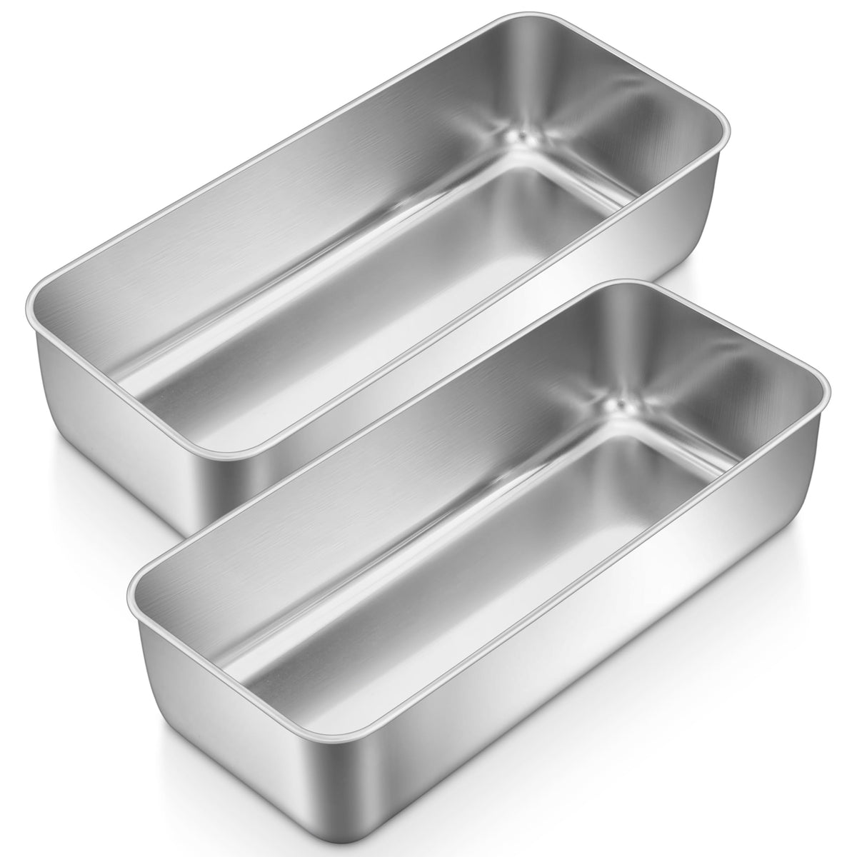 P&P CHEF loaf pan front view highlights durable stainless steel for even baking.