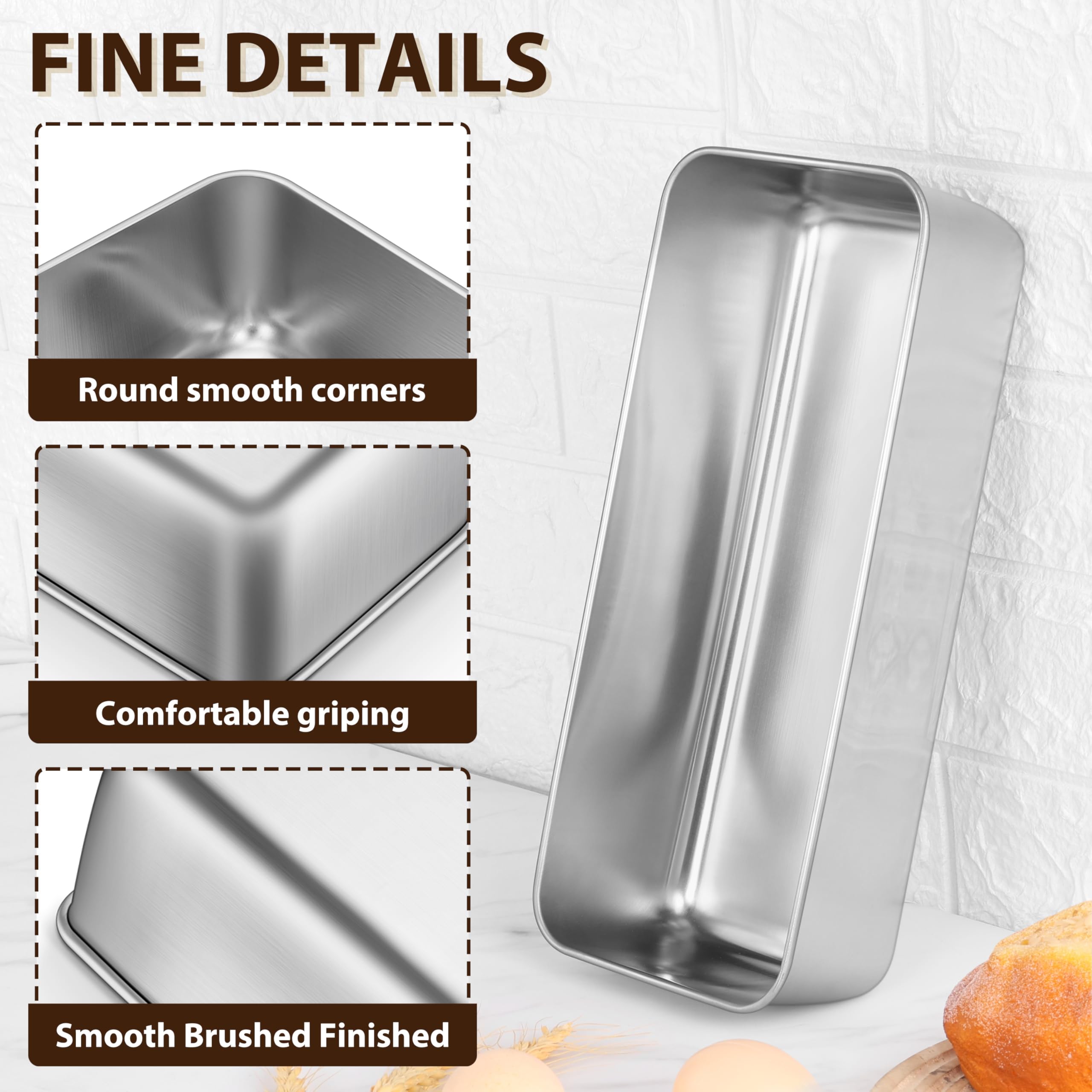 P&P CHEF loaf pan side view demonstrates deep 3-inch sides for larger batter and versatile baked goods.