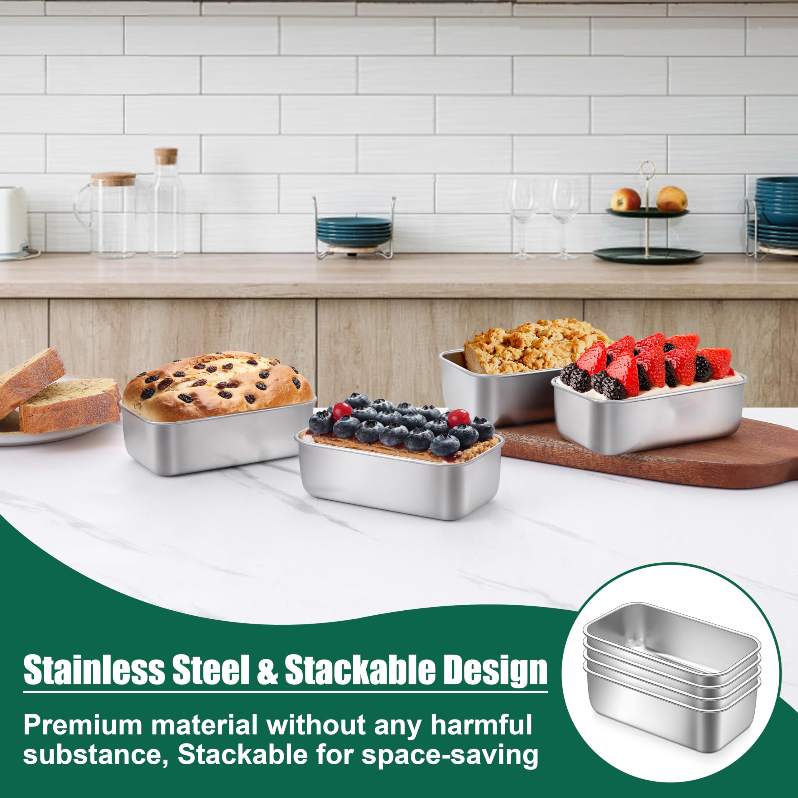 P&P CHEF loaf pan set with 2-inch depth for larger batter
