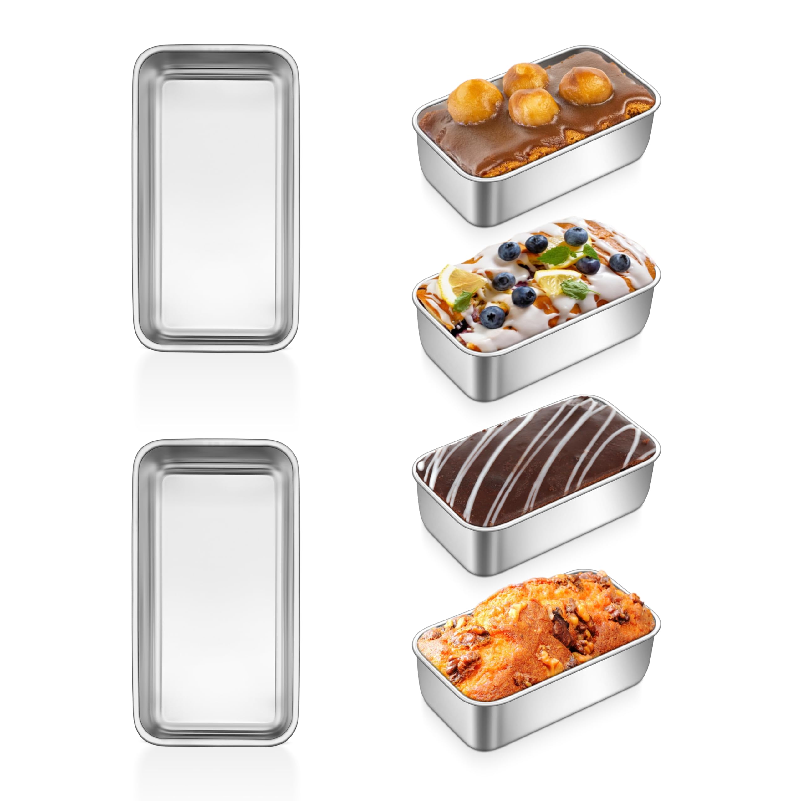 P&P CHEF mini loaf pan set, stacked for easy storage and convenient baking.