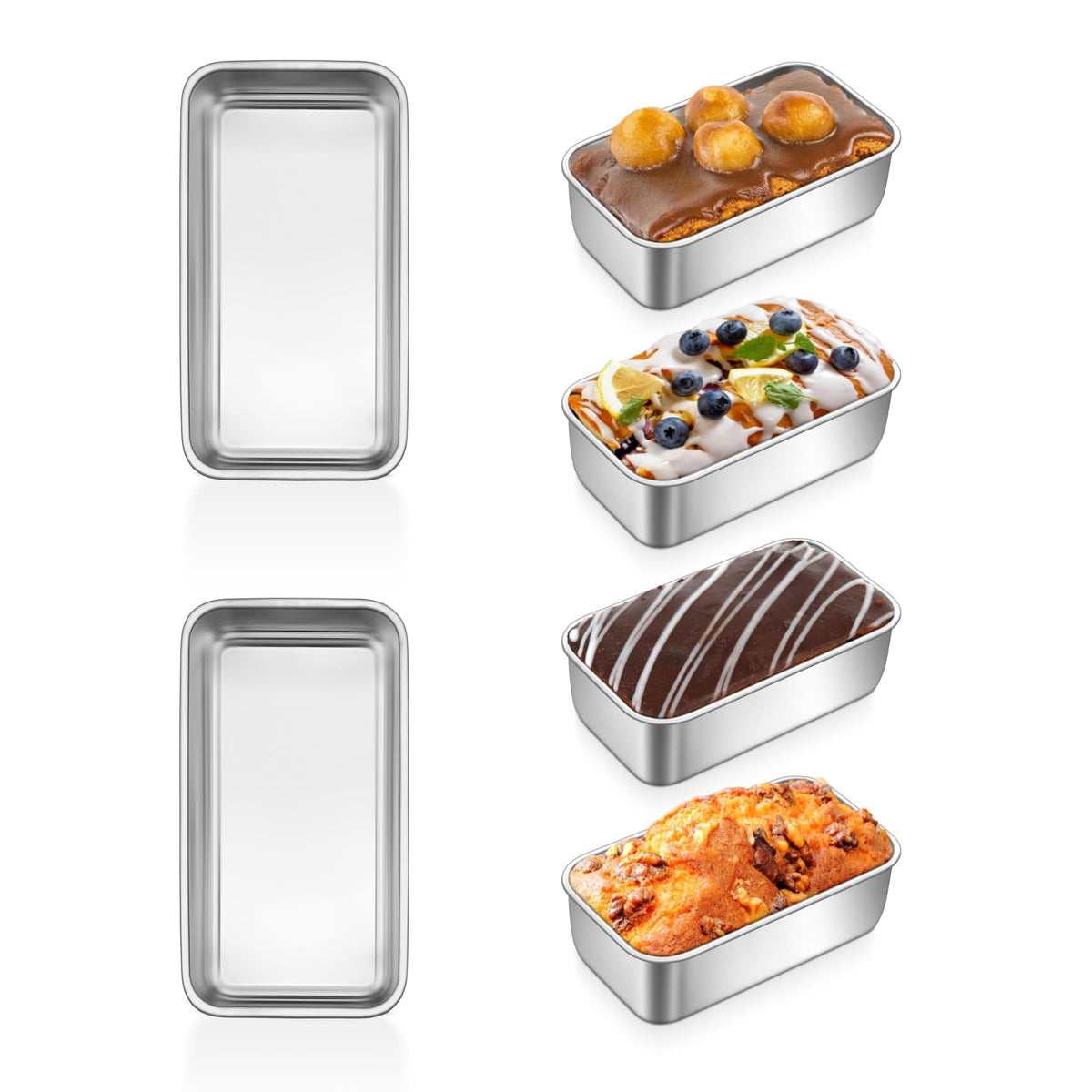 P&P CHEF mini loaf pan set, stacked for easy storage and convenient baking.