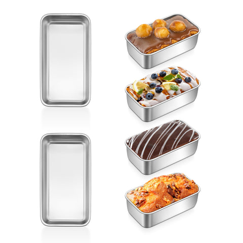 P&P CHEF mini loaf pan set, stacked for easy storage and convenient baking.