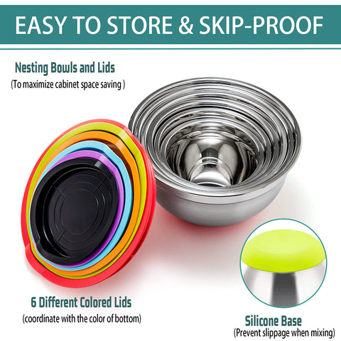 P&P CHEF stainless steel bowls with mirror interior for easy cleaning and shine.