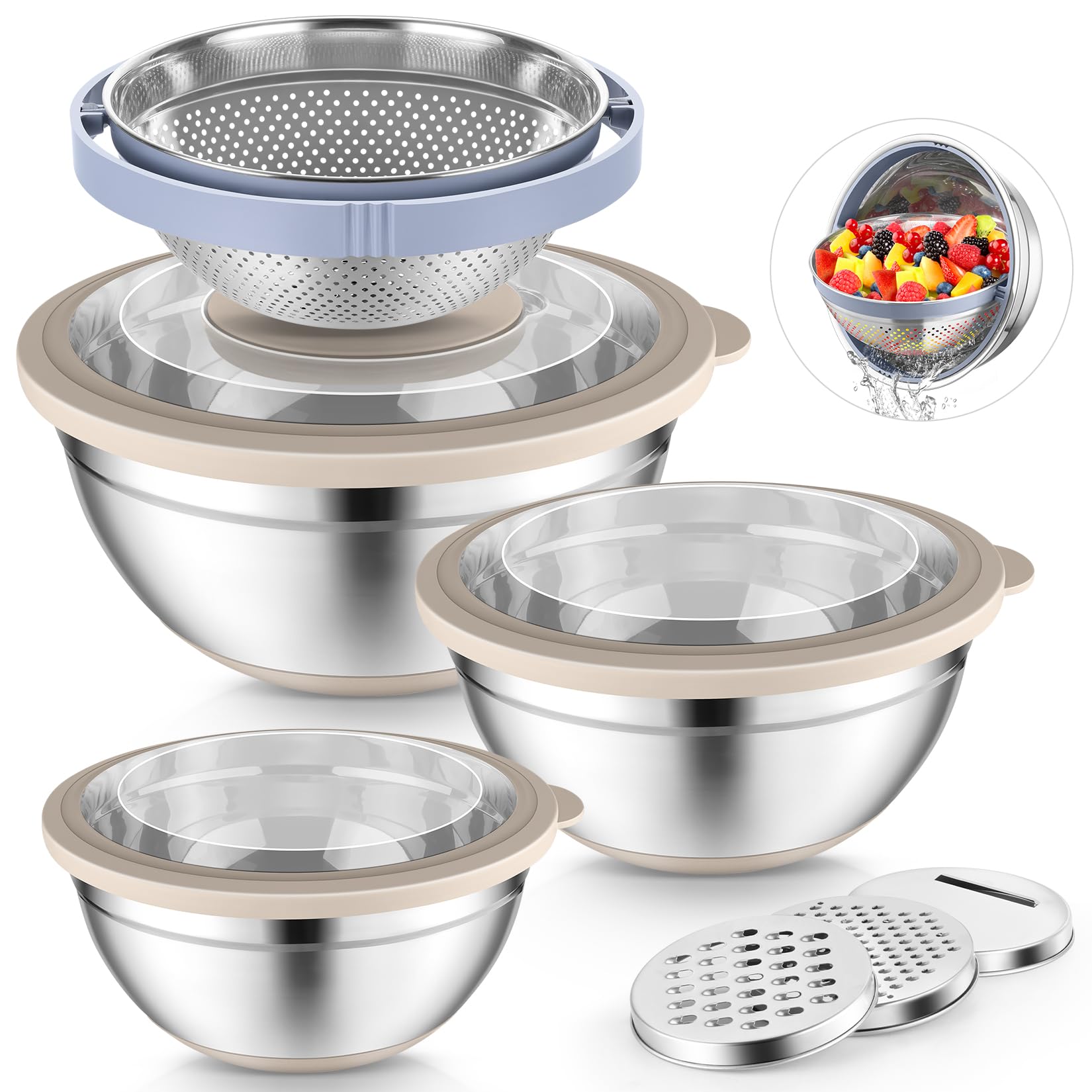 P&P CHEF 3-piece mixing bowls with lids for versatile meal prep.