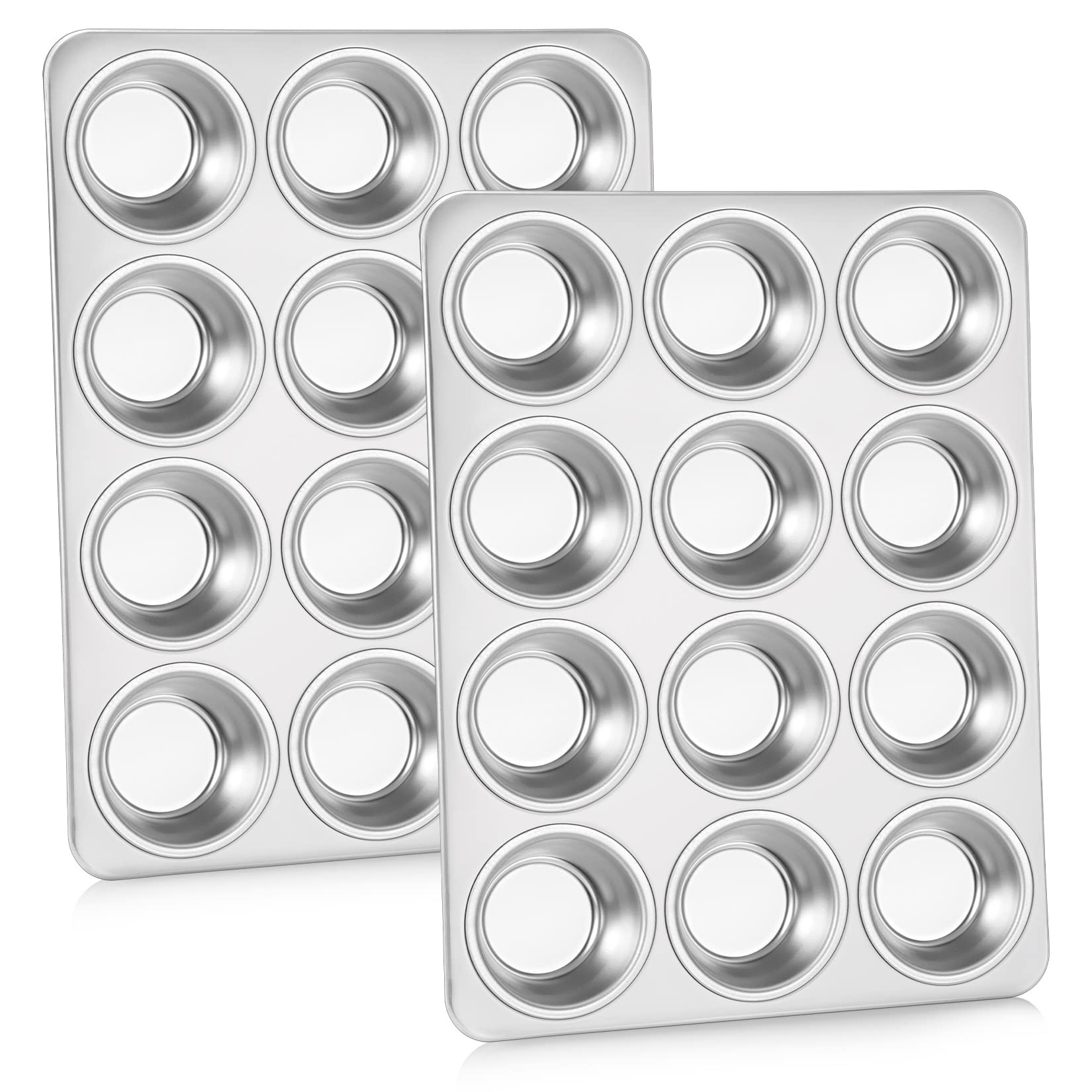 P&P CHEF muffin pan 12-cup stainless steel for even baking.