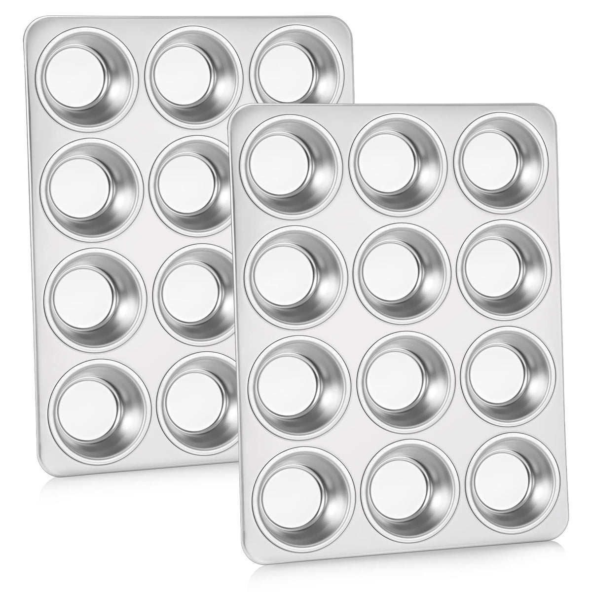 P&P CHEF muffin pan 12-cup stainless steel for even baking.