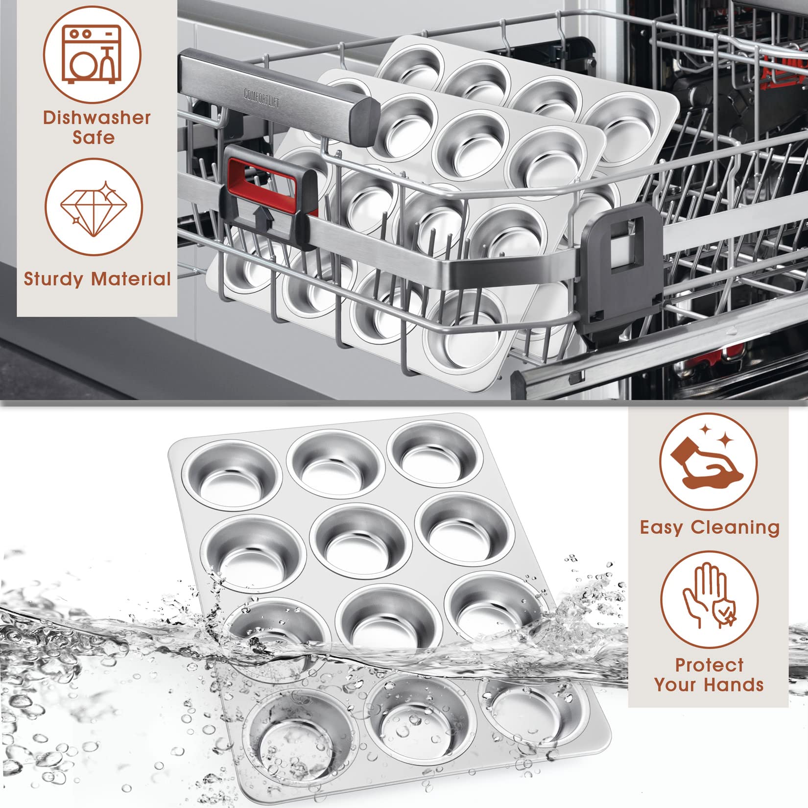 P&P CHEF muffin pan flat bottom ensures muffin stability.