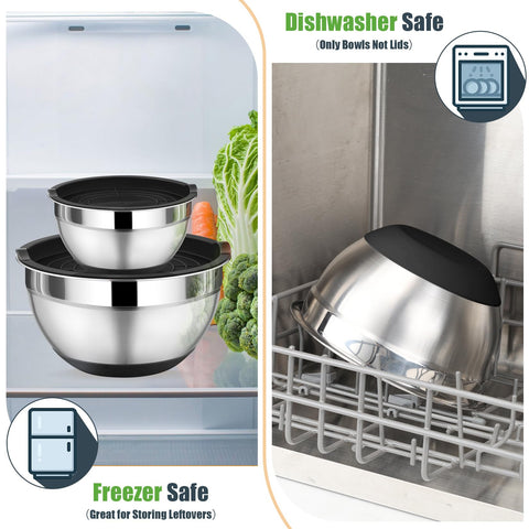 P&P CHEF bowls with non-slip bottoms for stable countertop use.