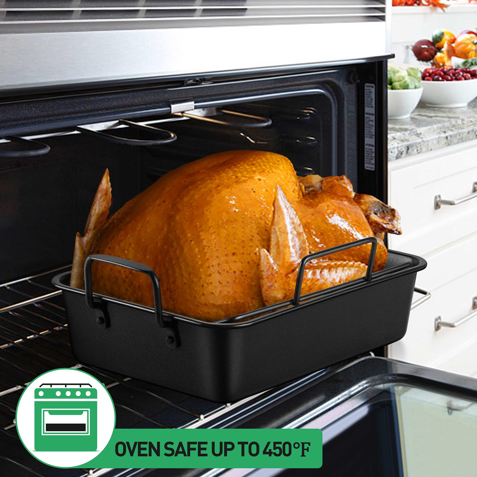 P&P CHEF oven-safe design supports turkey, chicken, and more