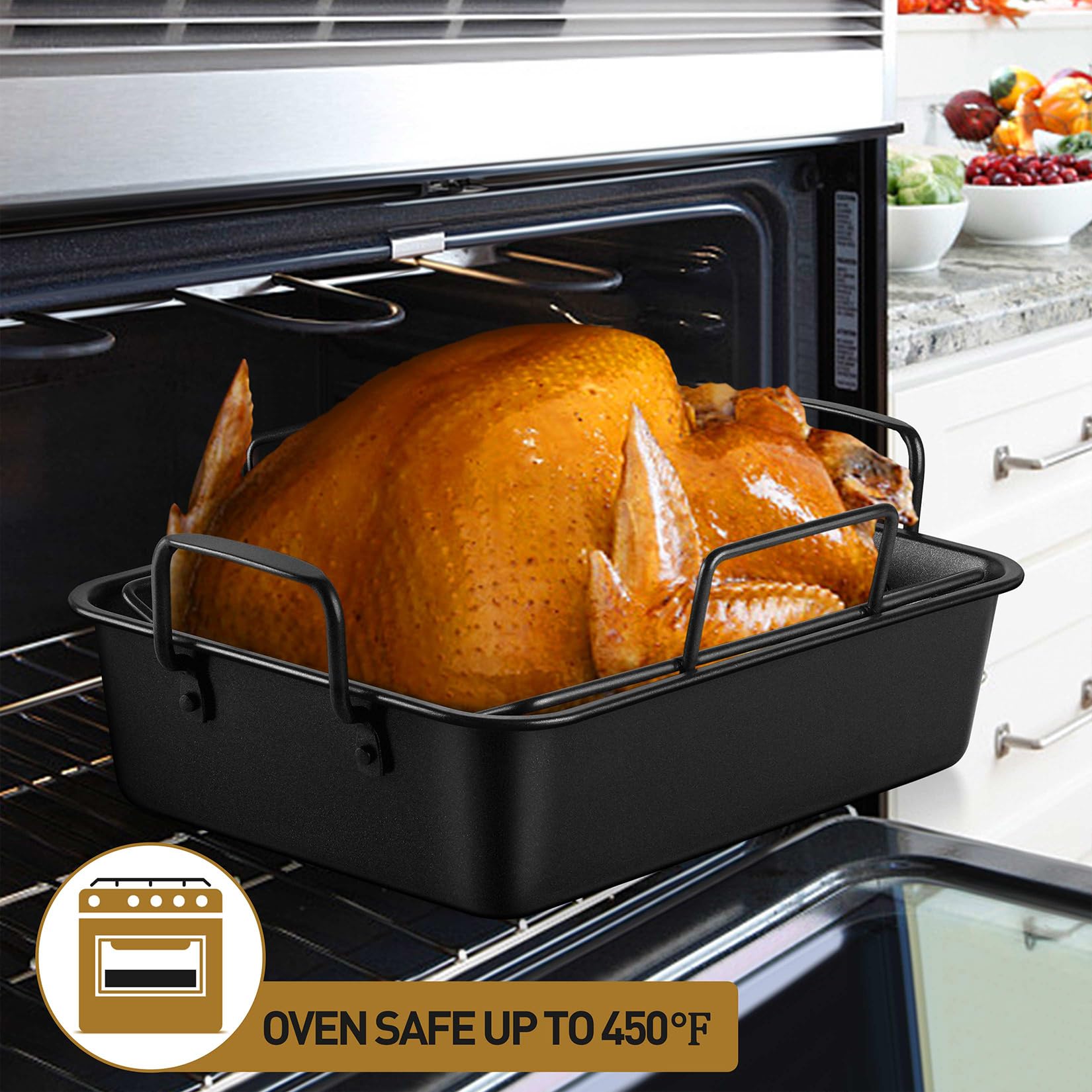 P&P CHEF oven safe up to 450°F for versatile cooking tasks.