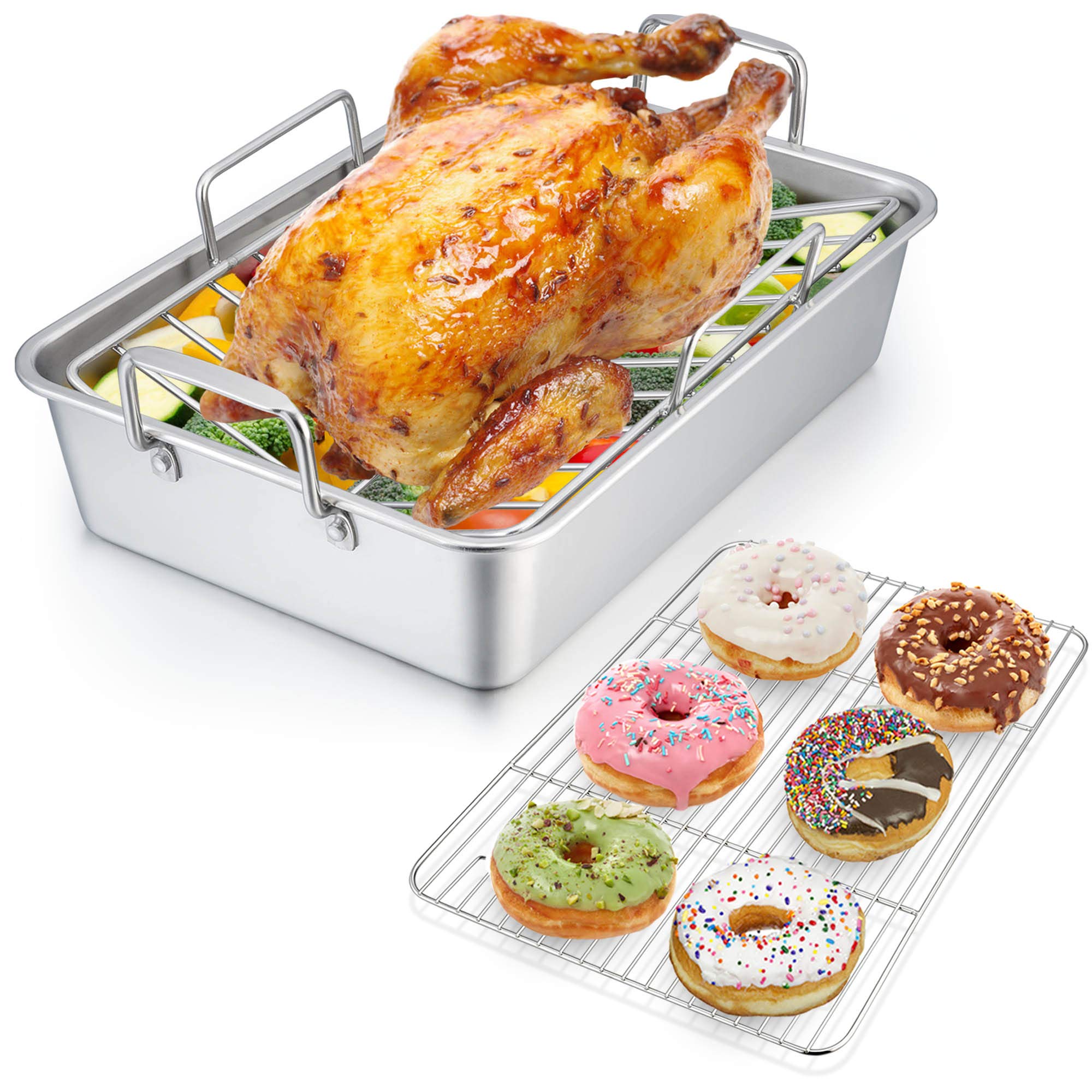 P&P CHEF roaster pan with baking rack for even heat and balanced browning