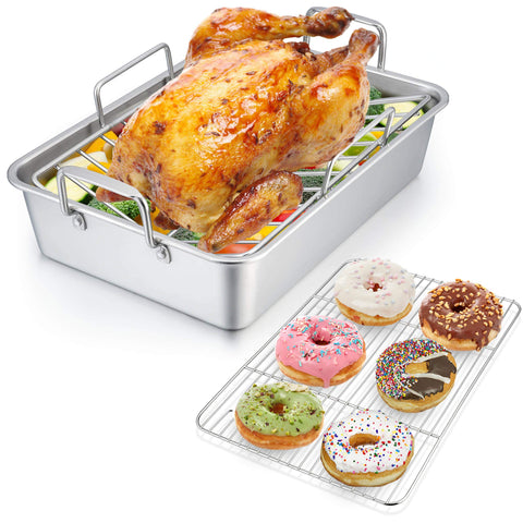 P&P CHEF roaster pan with baking rack for even heat and balanced browning