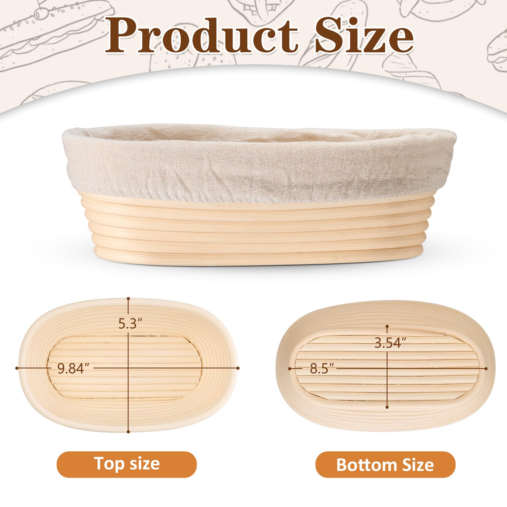 P&P CHEF oval basket interior with cloth liner keeps dough from sticking.