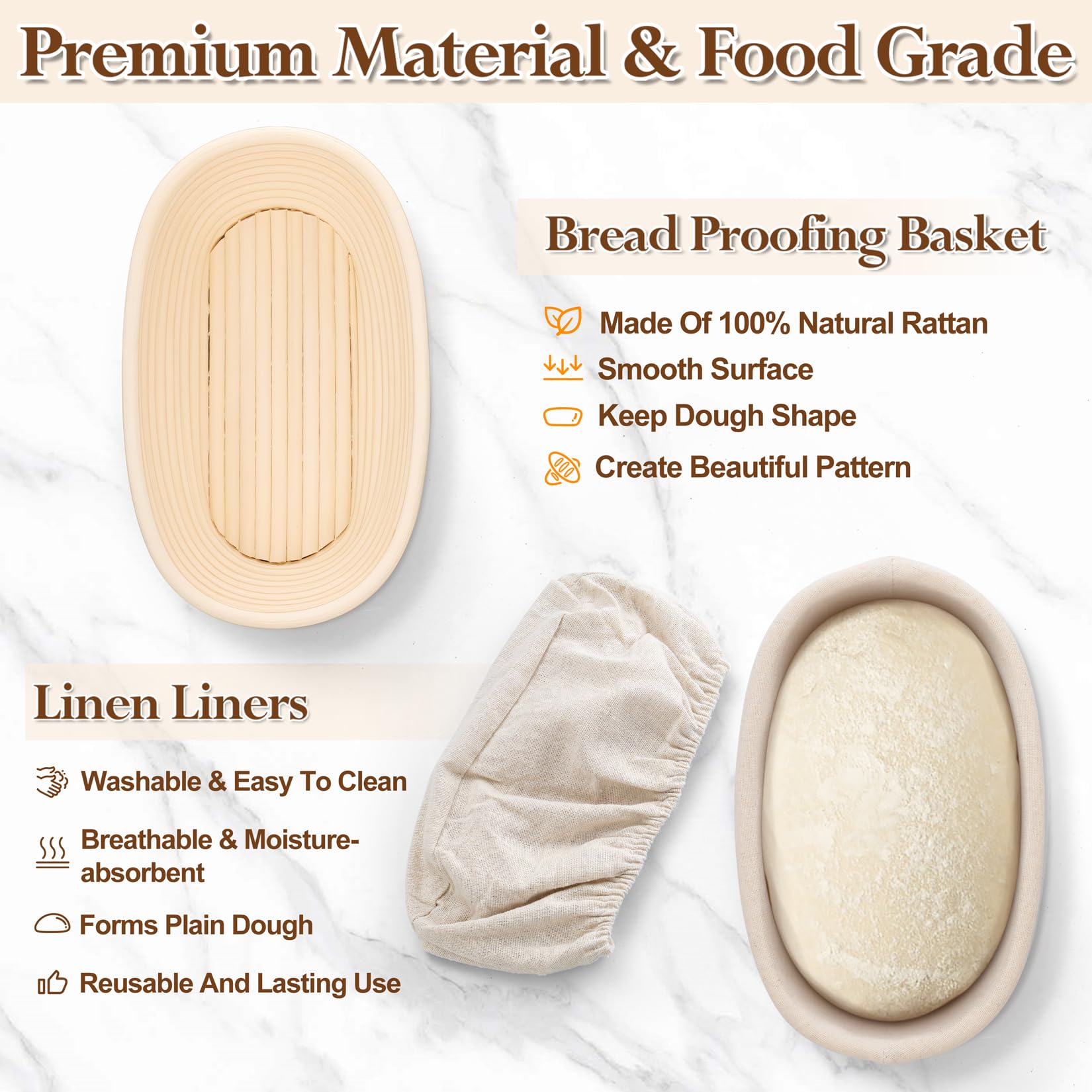 P&P CHEF 10-inch oval proofing basket supports uniform dough shape.