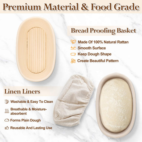 P&P CHEF 10-inch oval proofing basket supports uniform dough shape.