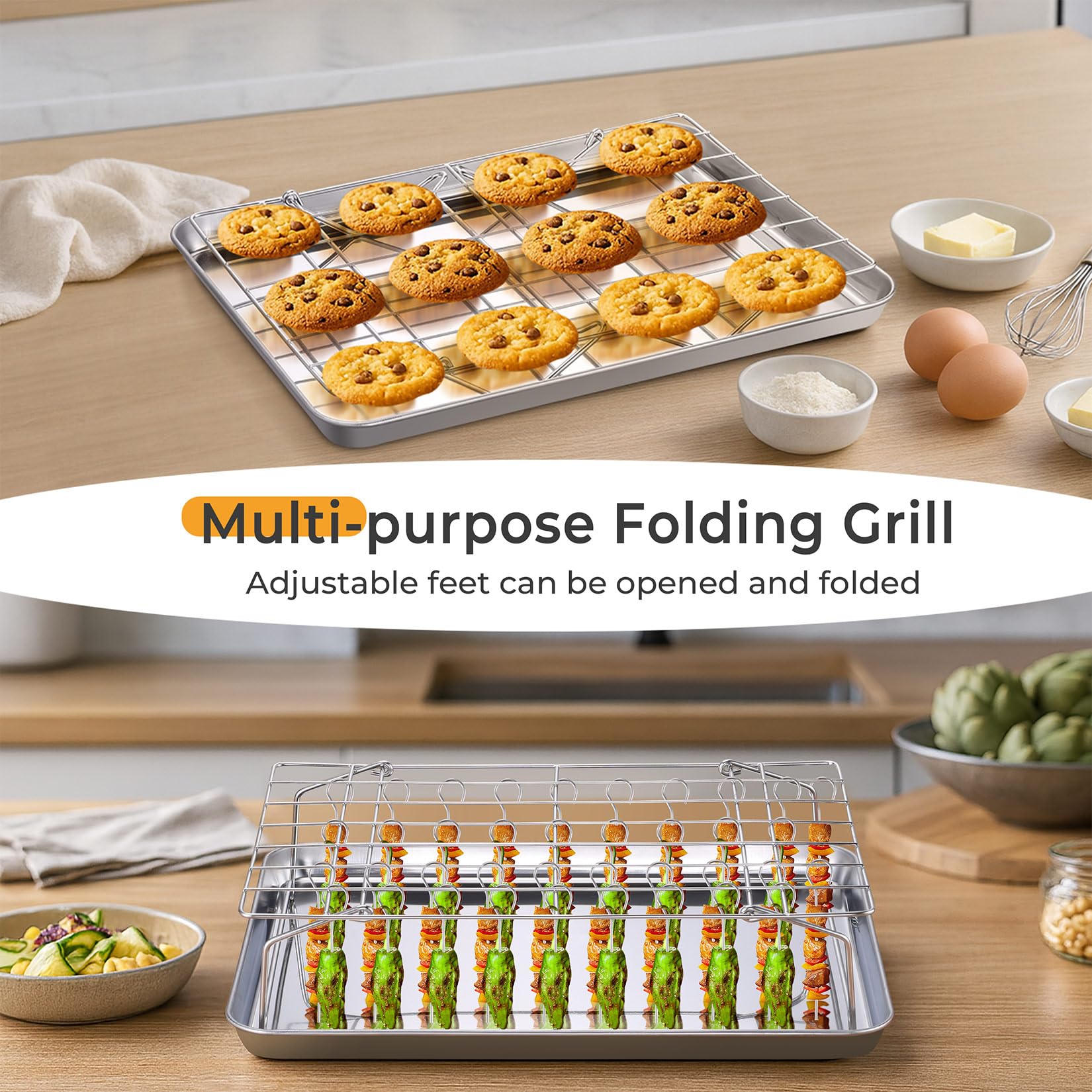P&P CHEF stainless drip pan catches grease for easy cleanup.