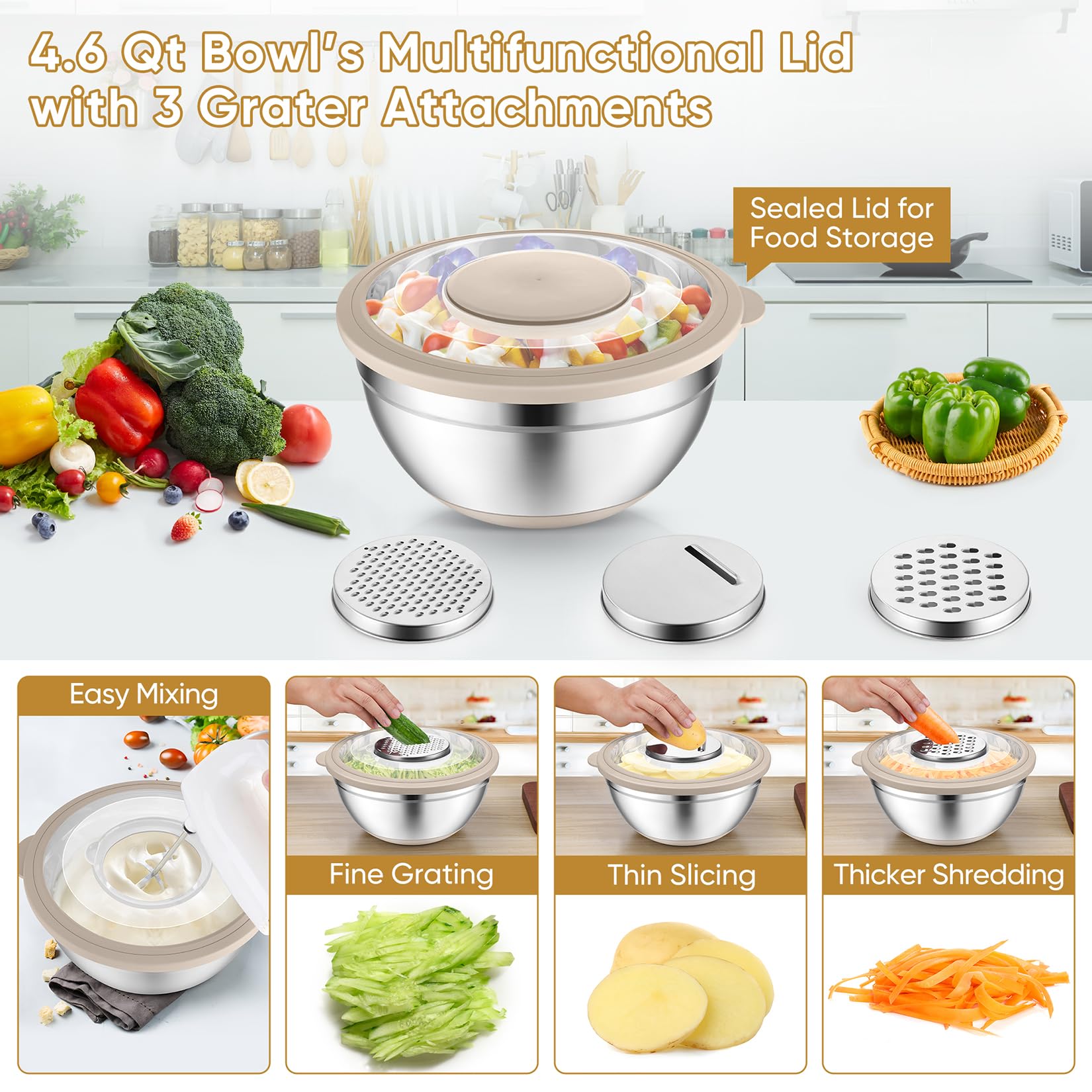 P&P CHEF stainless steel colander with 2 mm holes for fast draining.