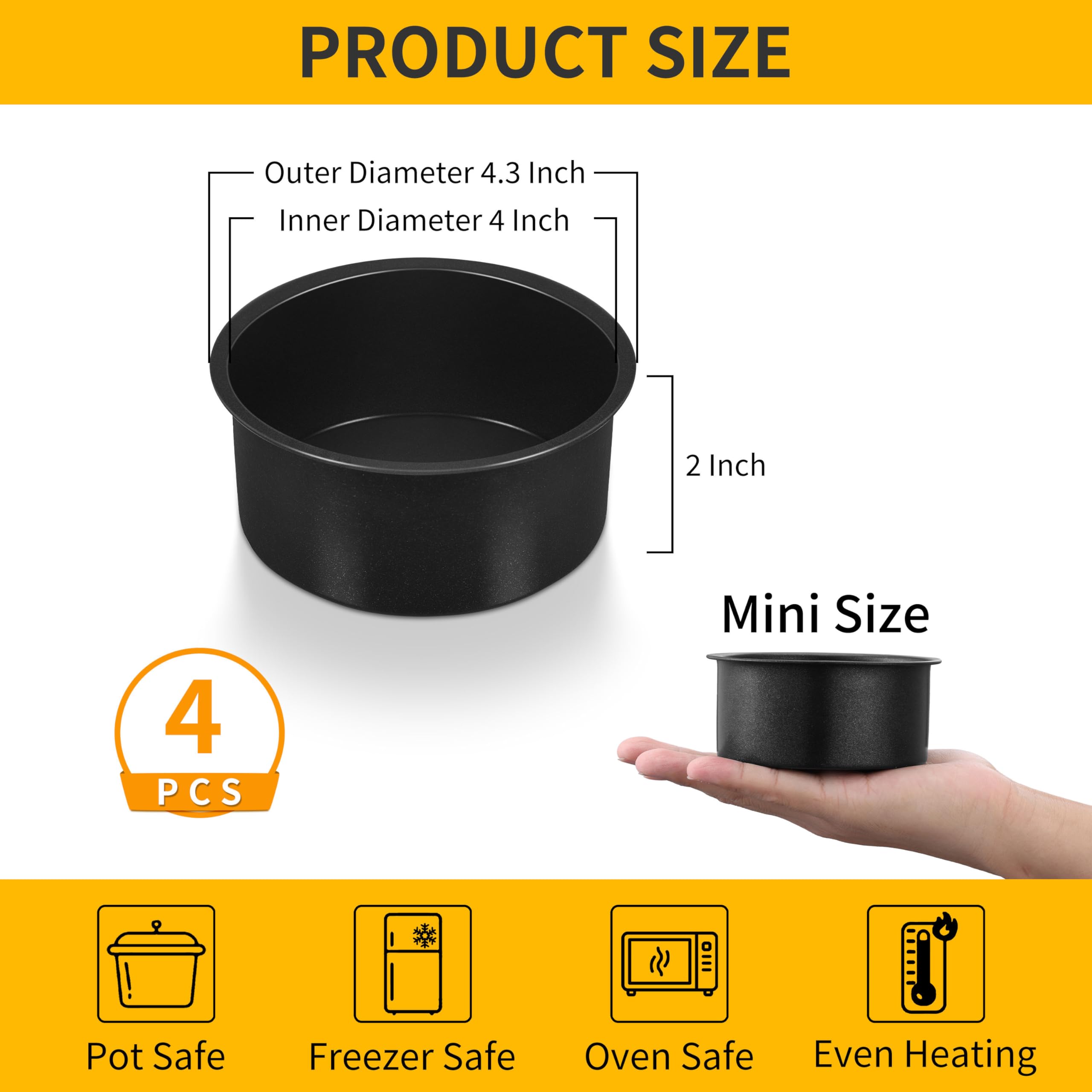 P&amp;P CHEF stainless steel core cake pan 4-inch for even heat distribution.
