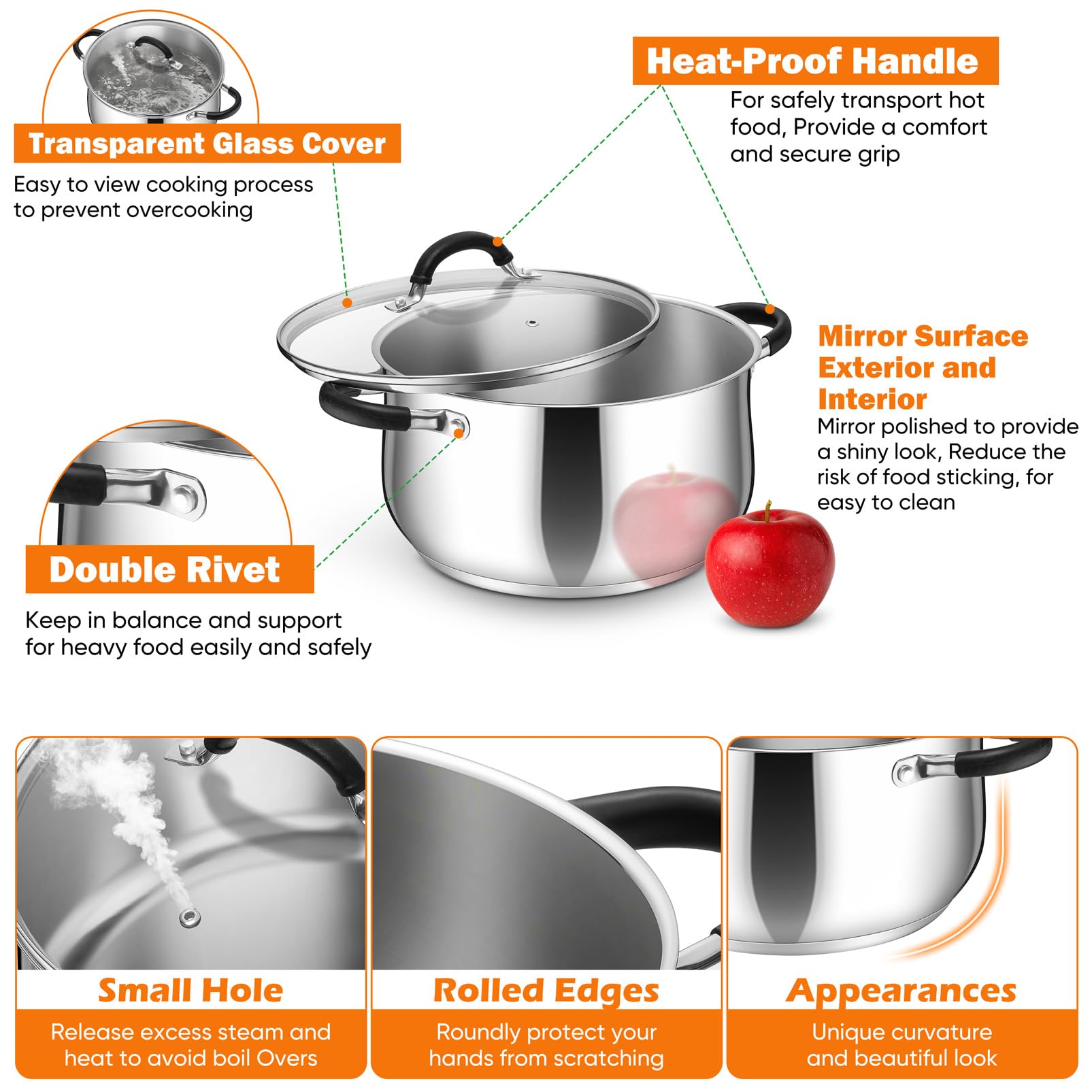 P&P CHEF pot with heat-resistant silicone handles for safe grip.