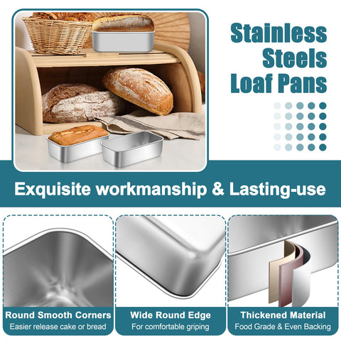 P&P CHEF stainless steel loaf pans closeup shows durable construction.