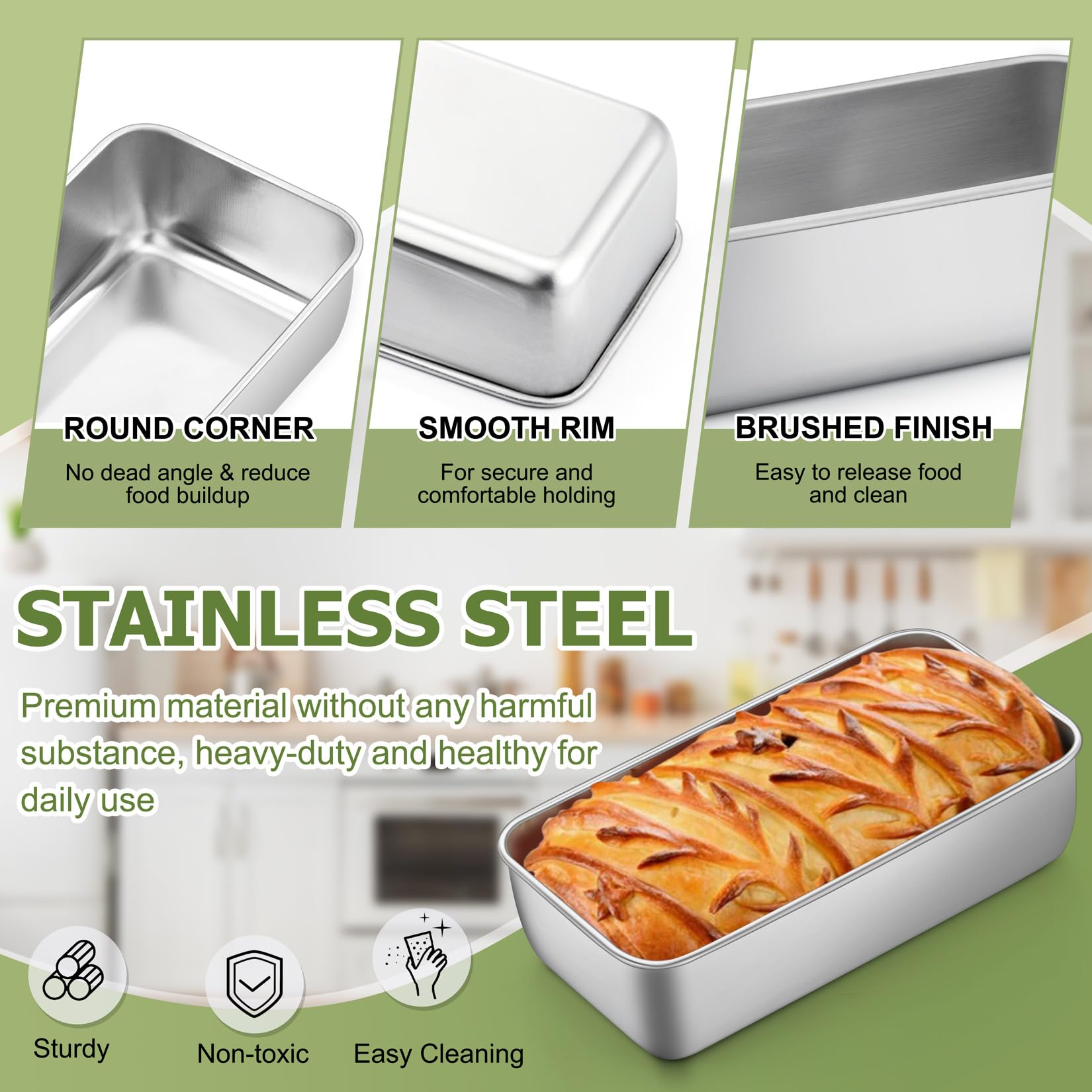 P&P CHEF stainless-steel loaf pans deliver durable, rust-free performance for daily baking.
