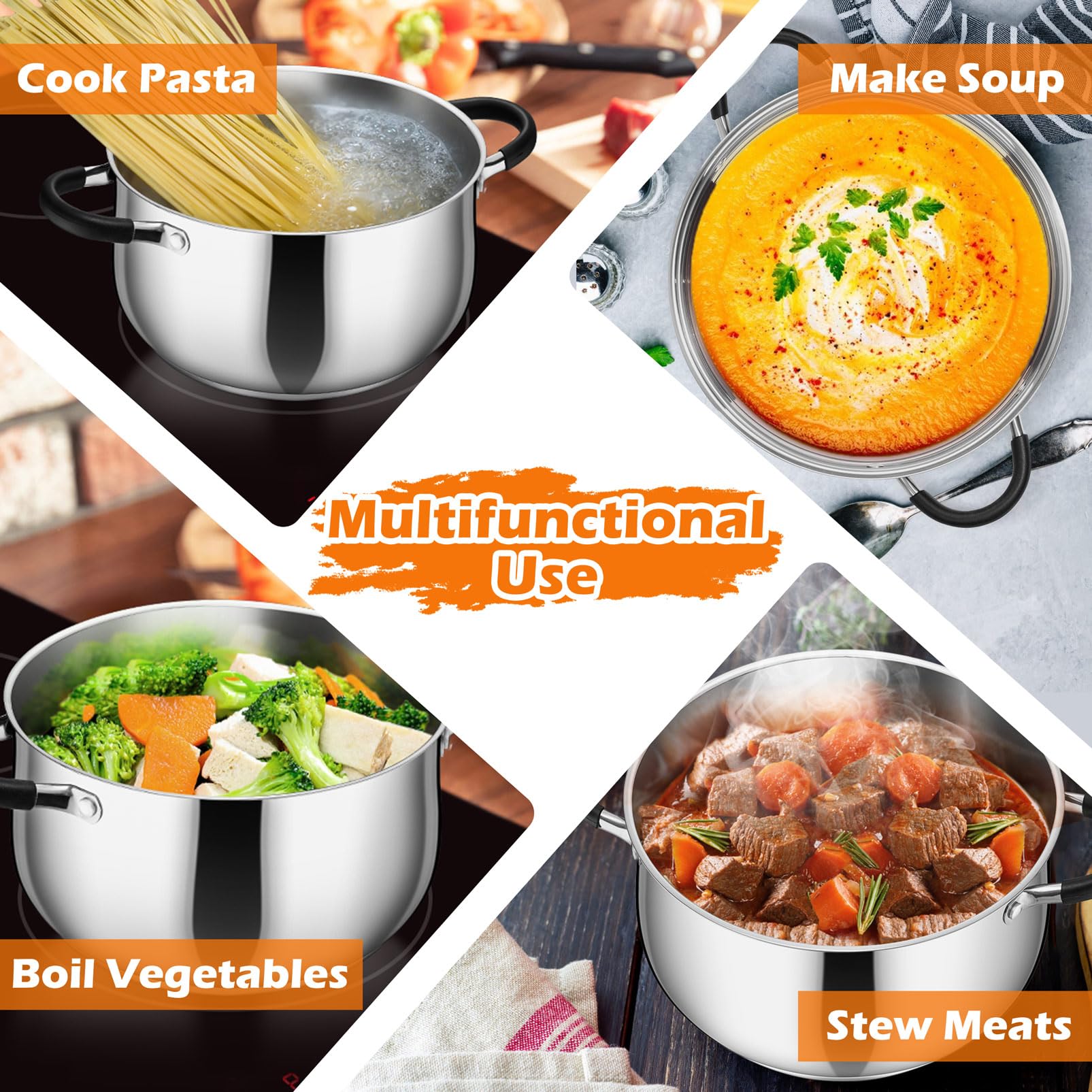 P&P CHEF 6 Qt capacity ideal for family meals like soups and pasta
