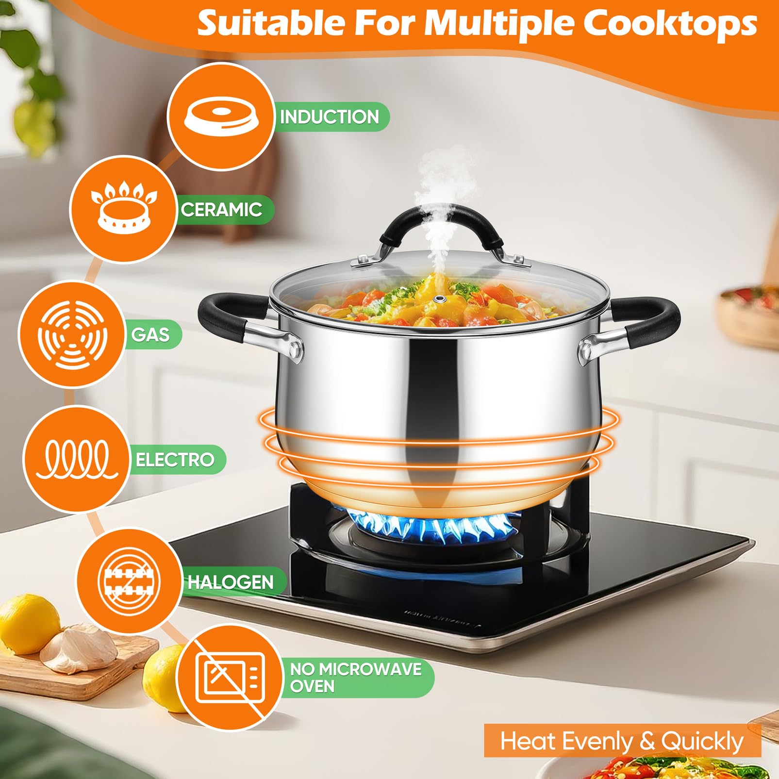 P&P CHEF induction-compatible stock pot on a compatible stove