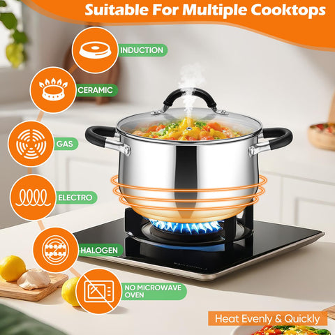 P&P CHEF induction-compatible stock pot on a compatible stove